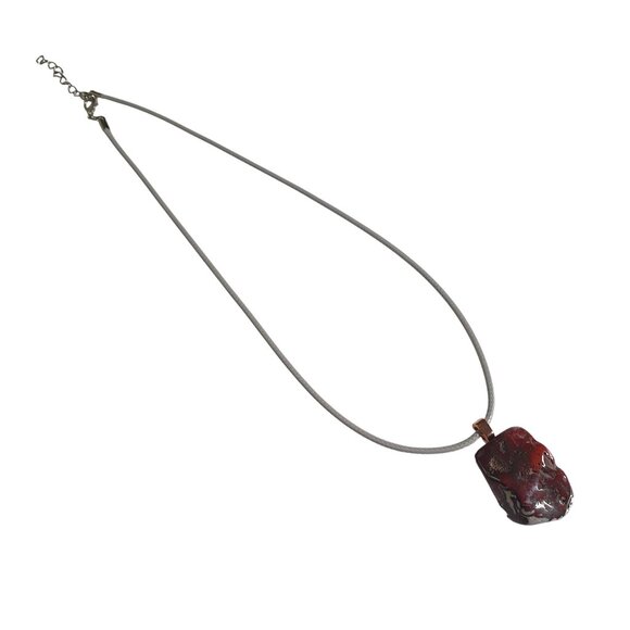 Brecciated Jasper Polished Stone Pendant Necklace Gray Leather Cord Adjustable - Picture 2 of 5